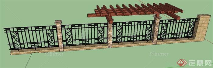 园林景观现代风格铁艺围墙及花架组合su模型
