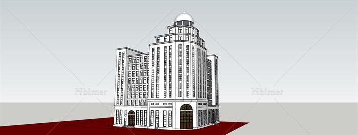 美式风格某社会保障服务中心大楼建筑设计su模型