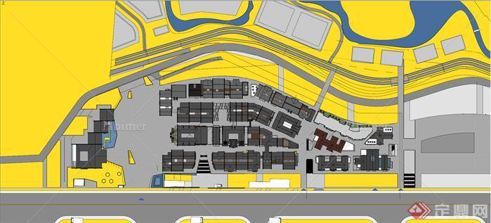 某民国风格汉口里商业街景观规划设计SU模型（带