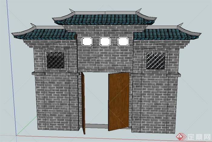 古典中式风格建筑门楼门廊设计SU模型