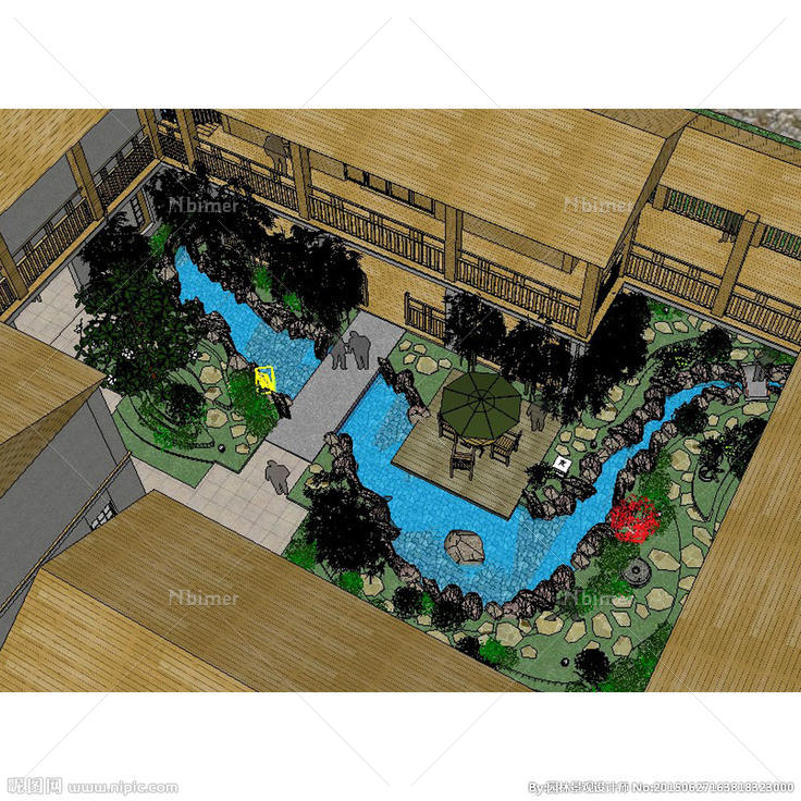 中式庭院景观草图大师SU模型图片