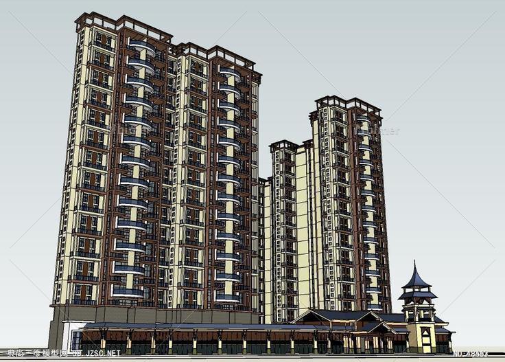 建筑高层住宅 su模型 3d