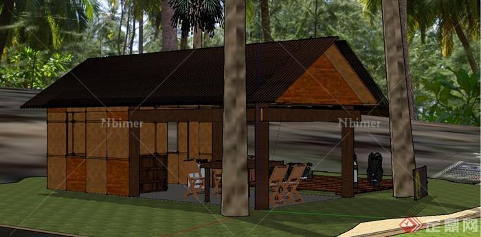 某东南亚风格单层休闲小屋建筑设计SU模型