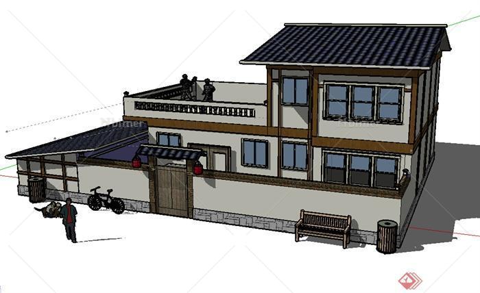 某现代中式风格民居住宅楼建筑设计SU模型
