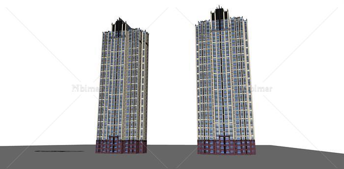 某新古典高层住宅楼建筑方案设计SU模型[原创]