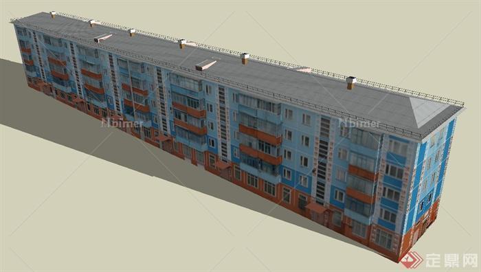 现代联排单元住宅楼建筑设计SU模型