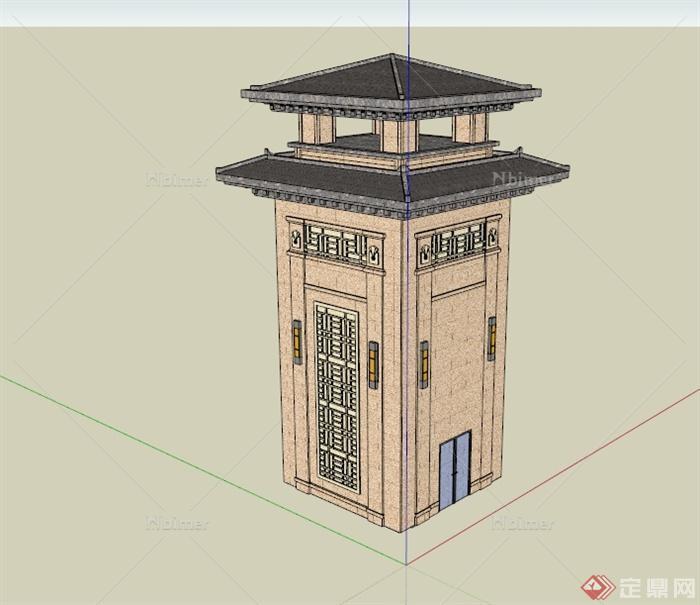 某古典中式风格塔阁楼设计su模型[原创]