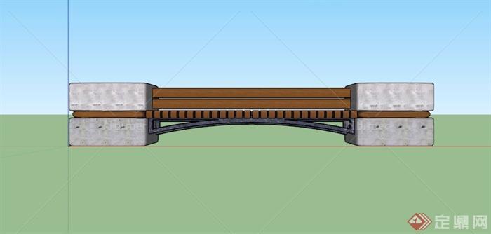 户外景观木长凳SU模型[原创]