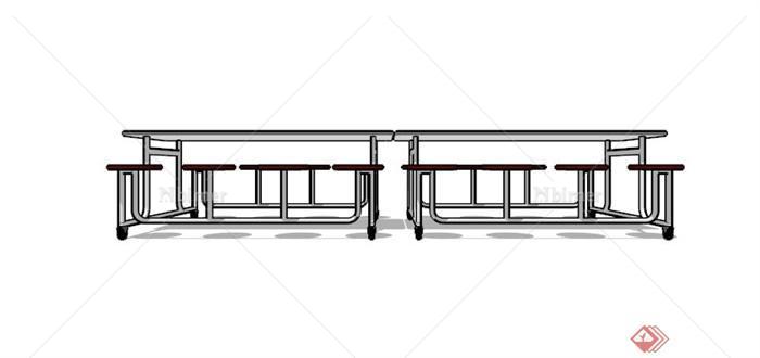 现代公共食堂八人餐桌设计SU模型