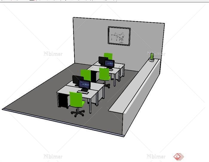 某现代室内办公电脑桌椅设计su模型[原创]