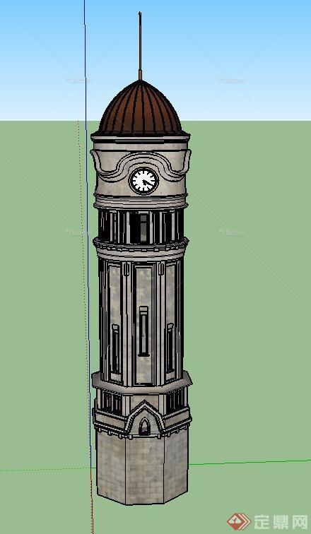 某欧式风格圆形钟塔建筑设计SU模型