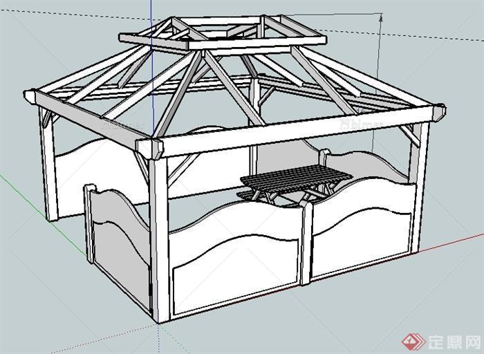 某地休息小屋建筑设计框架SU模型