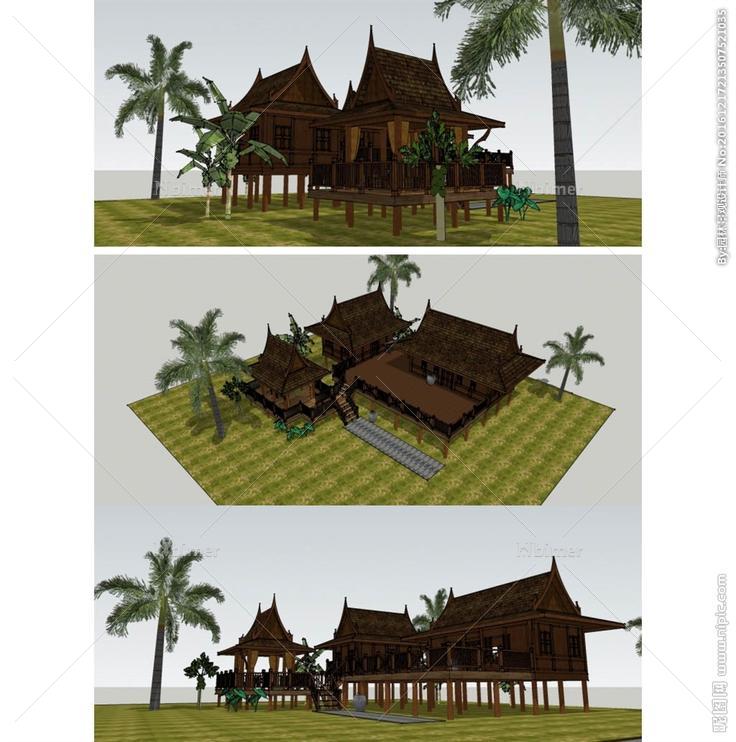 东南亚风格民居建筑草图大师SU图片