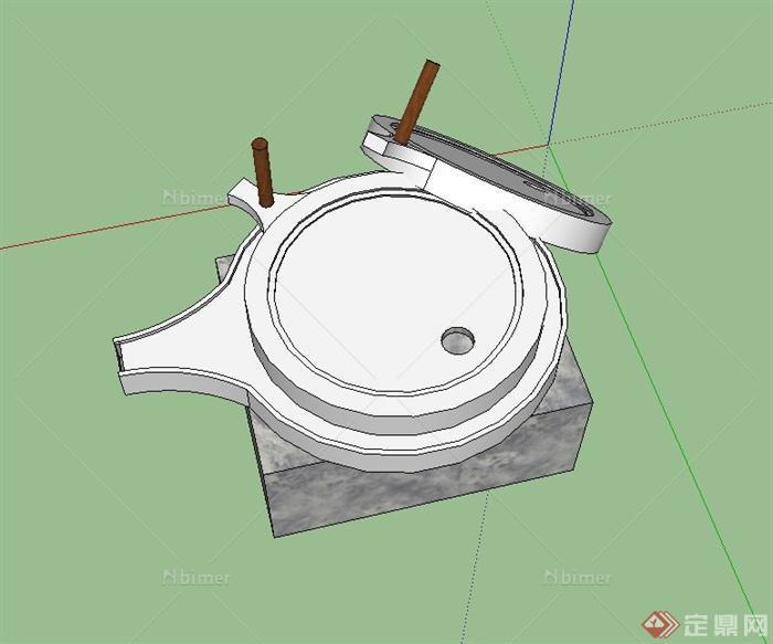 中国古典中式石磨设计su模型