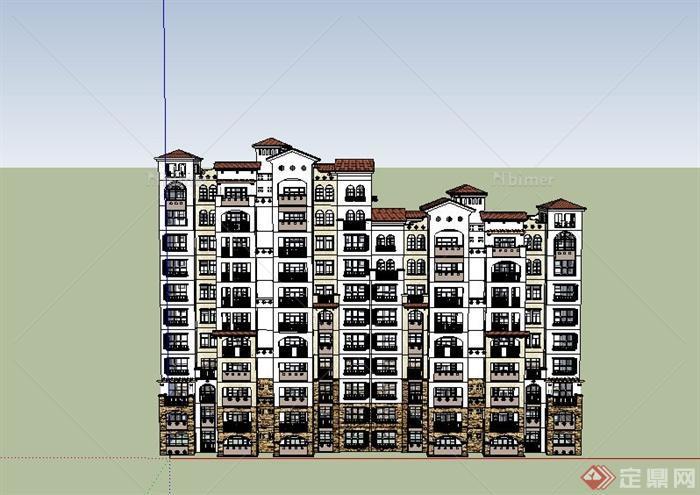 欧式某多层住宅建筑设计SU模型