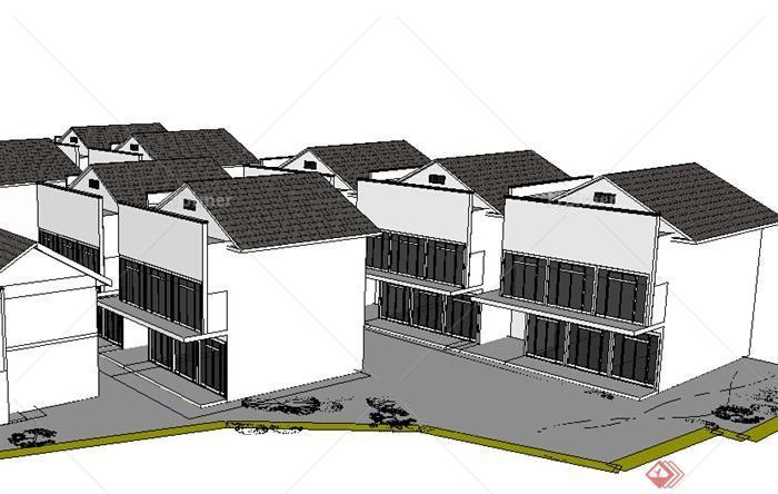 某中式别墅区建筑设计SU模型参考