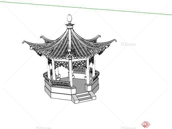 某古典中式八角亭设计SU模型