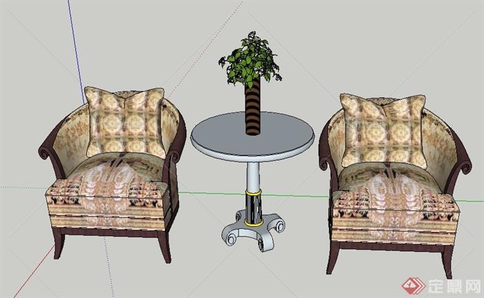 两人沙发茶几组合设计SU模型
