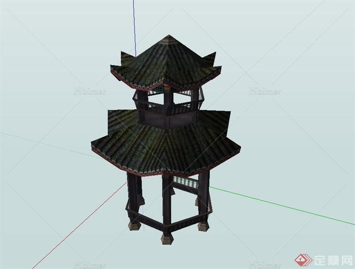古典中式两层亭子设计su模型