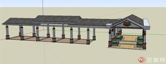 园林景观节点欧式长廊设计SU模型