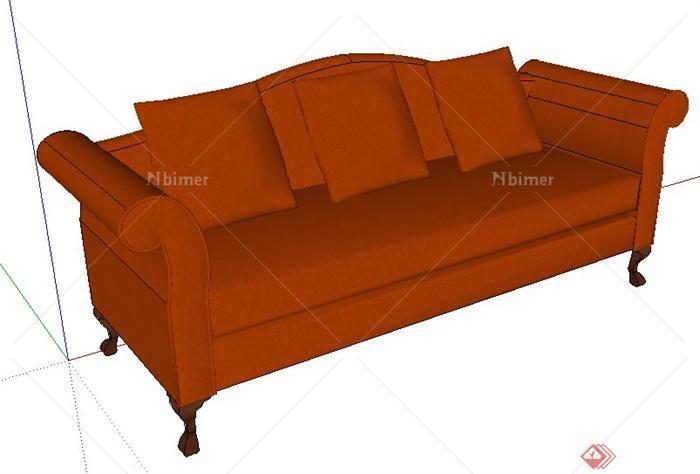 新古典红色长沙发su模型[原创]