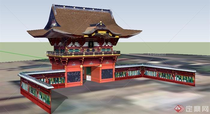 日式风格古建筑门楼设计SU模型