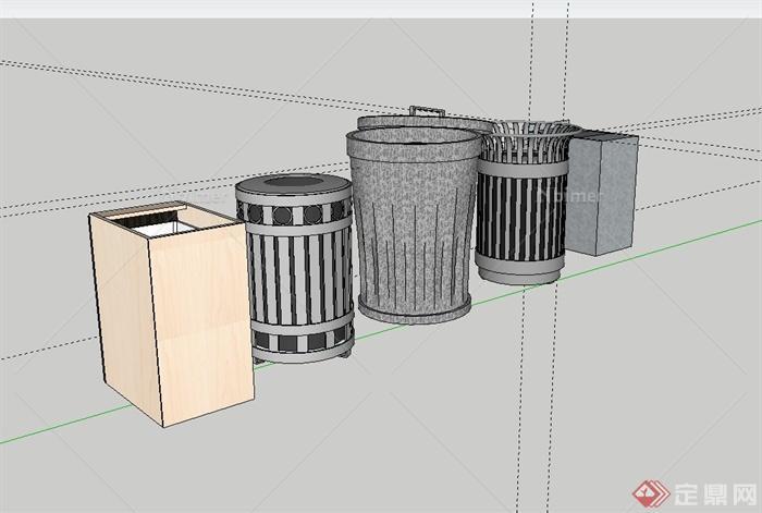 五种不同的垃圾箱设计SU素材模型[原创]