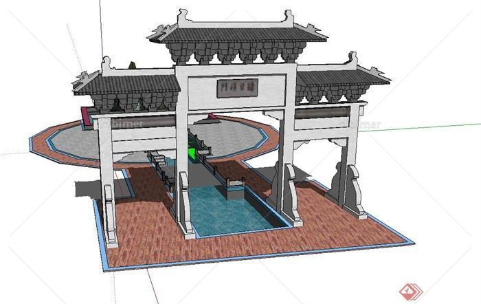 中式古典大门入口设计su模型[原创]