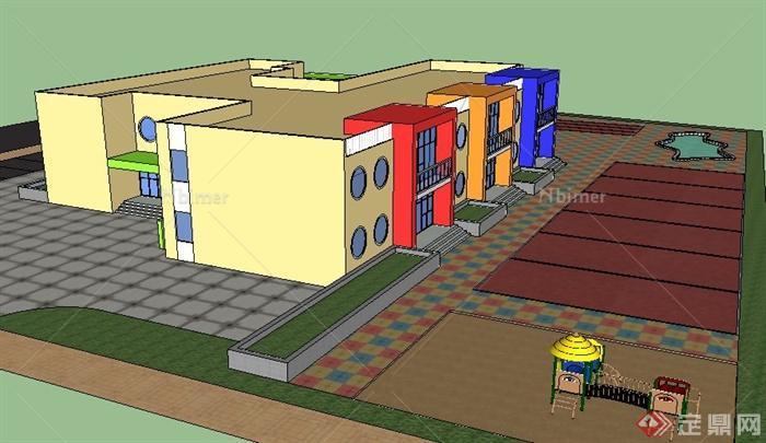 现代风格幼儿园建筑设计su模型（含cad）