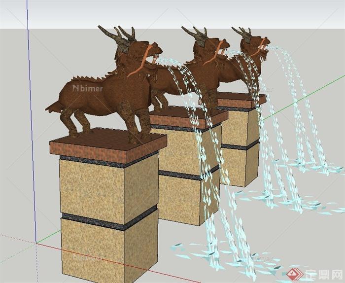 动物石雕塑吐水设计SU模型