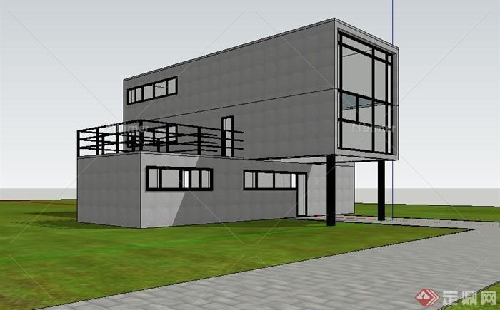 现代某三层格子式住宅建筑设计SU模型