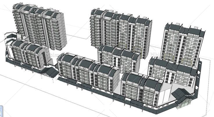 多层小高层住宅小区，底层商业，中国古典风格，