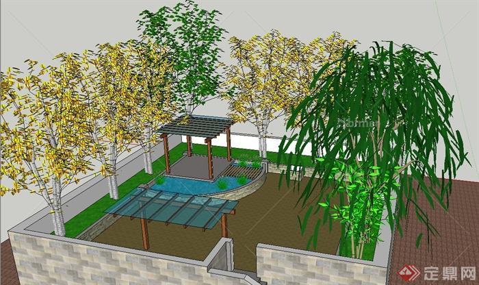 园林景观节点屋顶花园景观规划设计SU模型[原创]