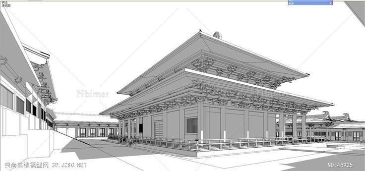 汉唐风古建寺庙建筑宗教 su模型 3d