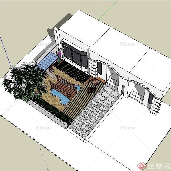一个室外花园SU精致模型