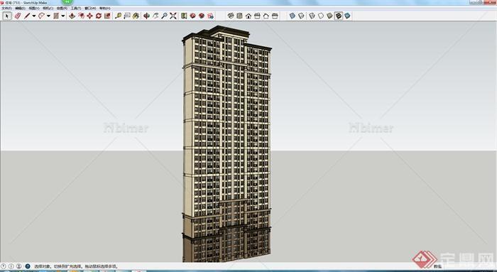 某一现代风格高层住宅建筑SU模型图