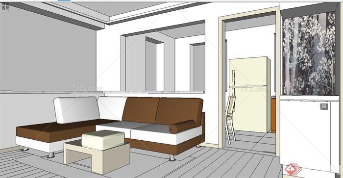 现代风格简单的室内住宅空间设计SU模型[原创]