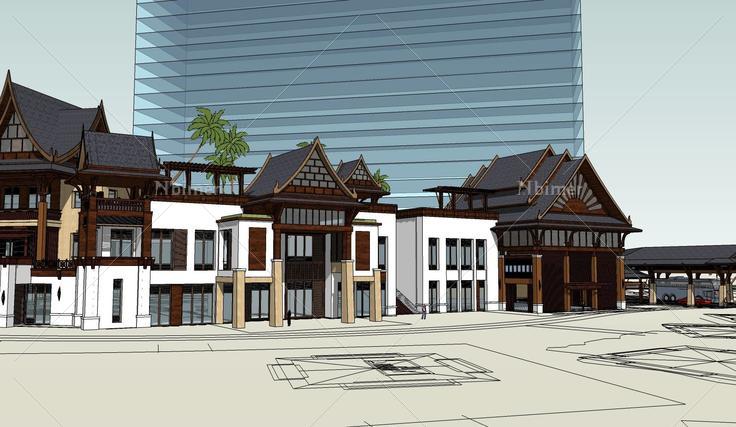 南亚风格度假酒店建筑sketchup模型(146614)su模
