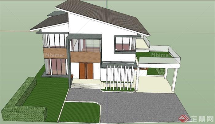 某现代两层住宅阳光房建筑设计SU模型