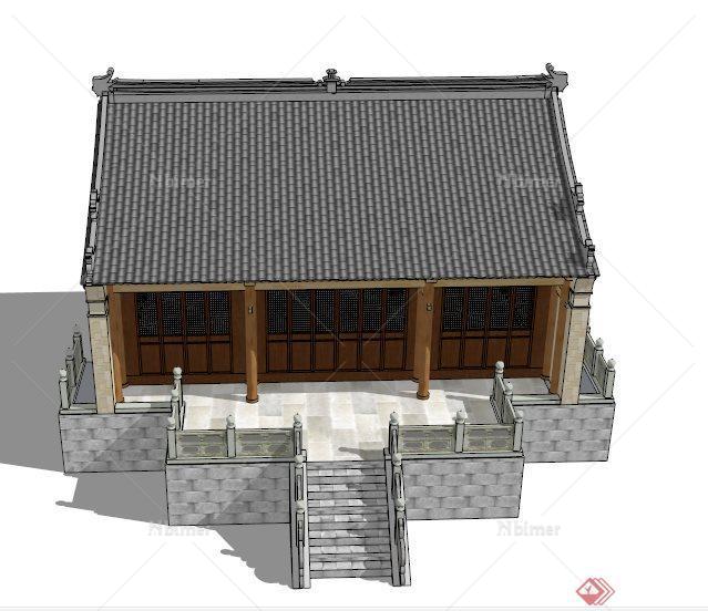 中式古建殿堂建筑设计su模型[原创]