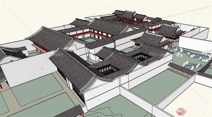 中式古典文化中心建筑设计su模型[原创]