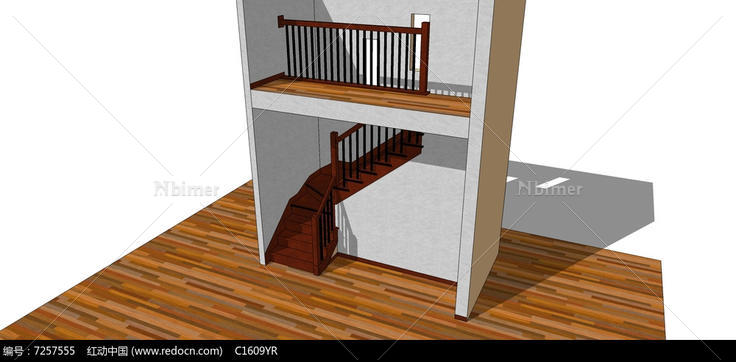 室内木质楼梯SU模型