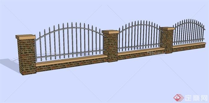 现代铁艺围栏、围墙设计su模型[原创]