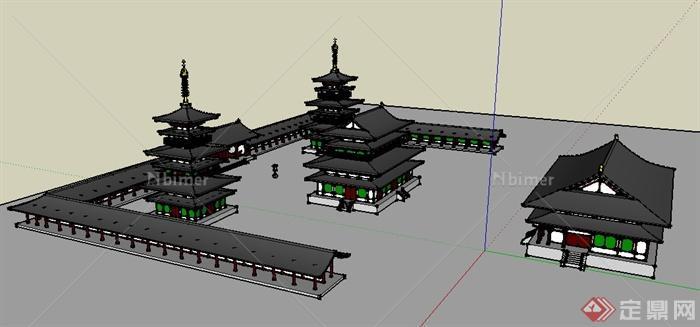 某古典中式寺庙塔楼建筑设计su模型