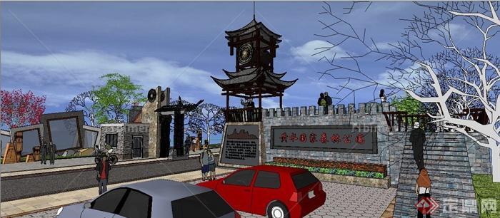 中式森林公园入口大门设计su模型[原创]