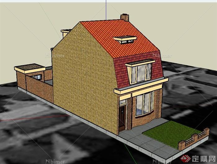 某双层住宅建筑设计SU模型（带庭院布置）