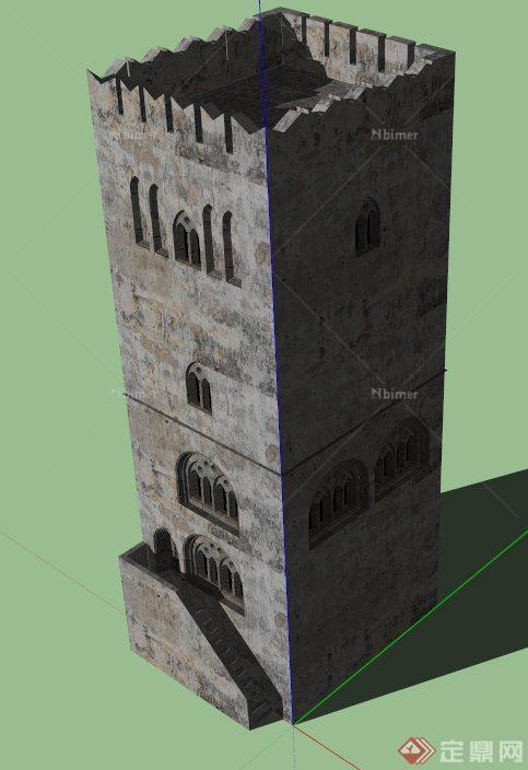 一栋中世纪城堡建筑设计SU模型
