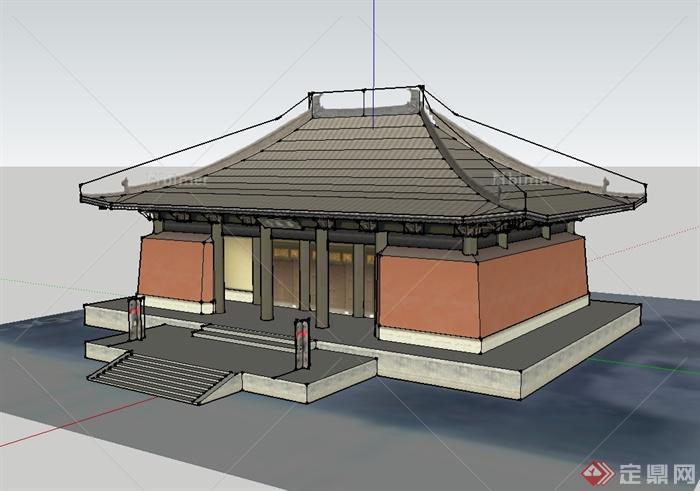 某古典中式风格单层寺庙建筑楼设计su模型[原创]