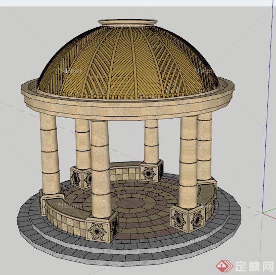 法式风格圆顶亭子设计su模型[原创]