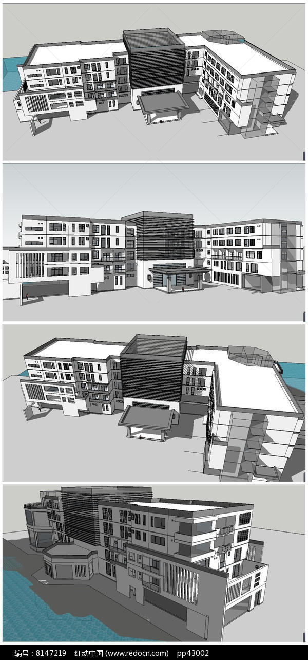 某商业中心接待站宾馆建筑SU模型